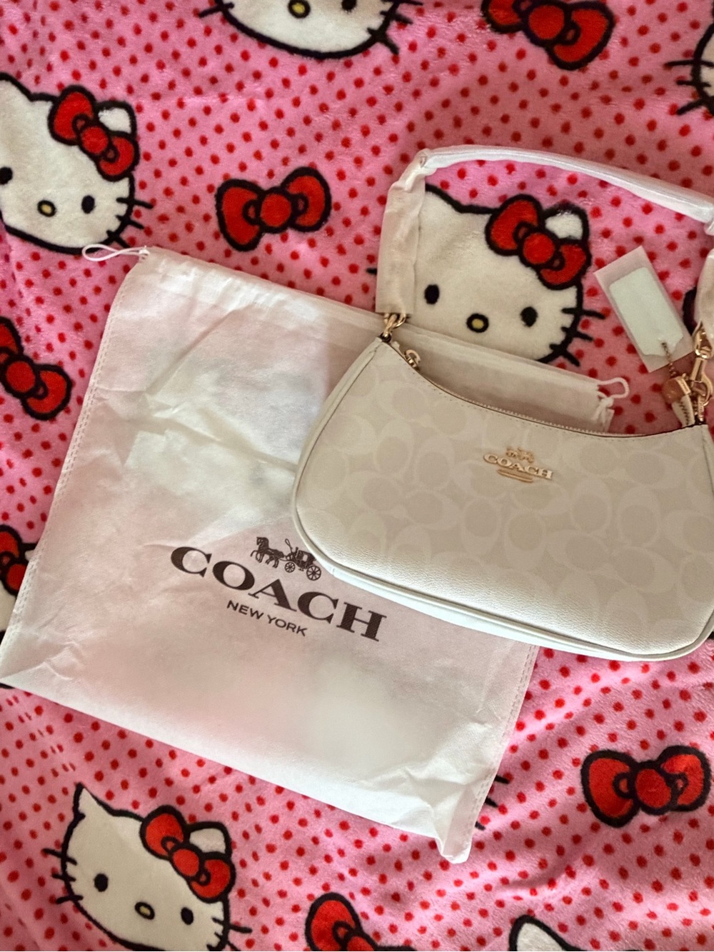Coach Cream Signature Mini Shoulder Bag with Gold Hardware